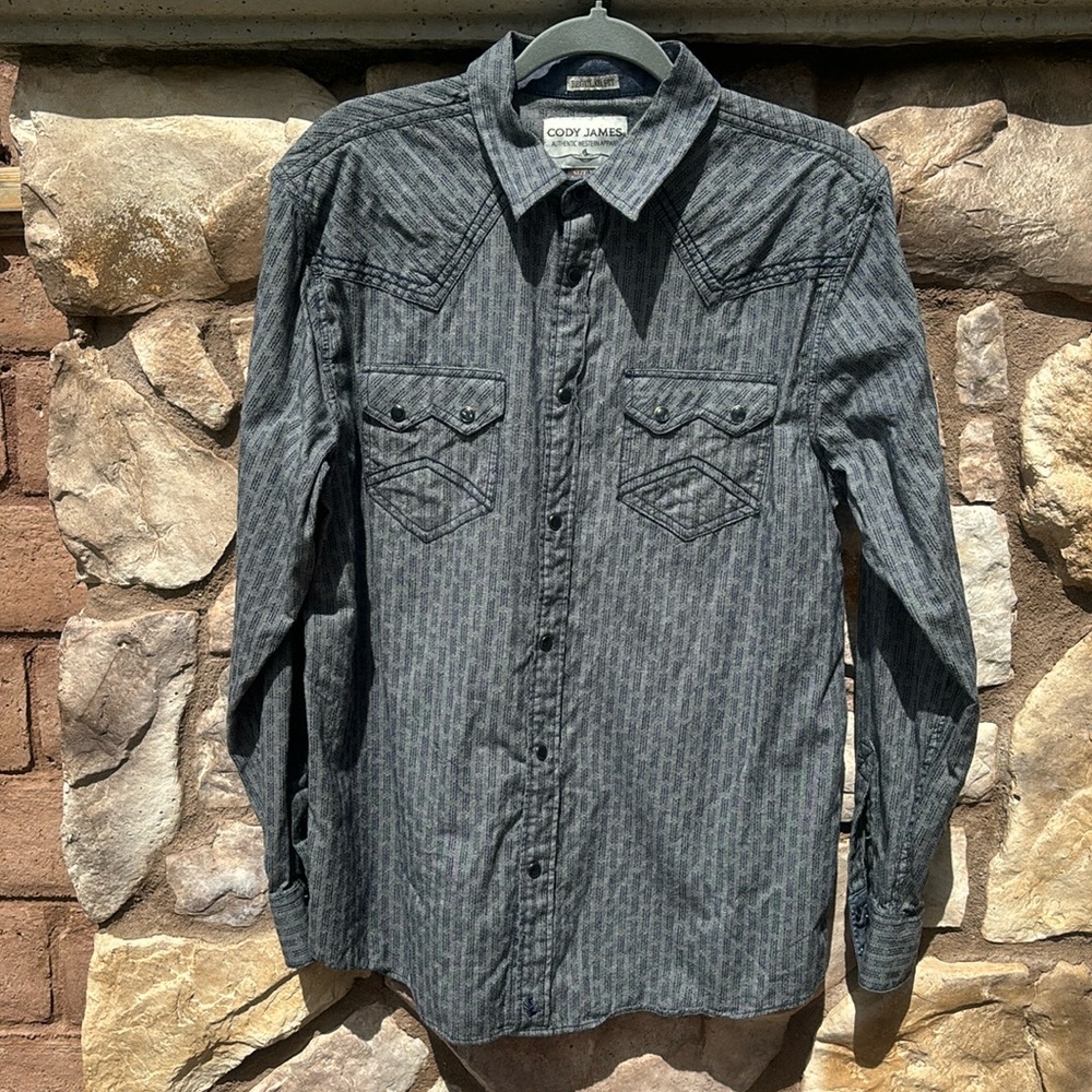 Cody James Western Shirt Regular Fit Long Sleeve Gray Blue Size Medium